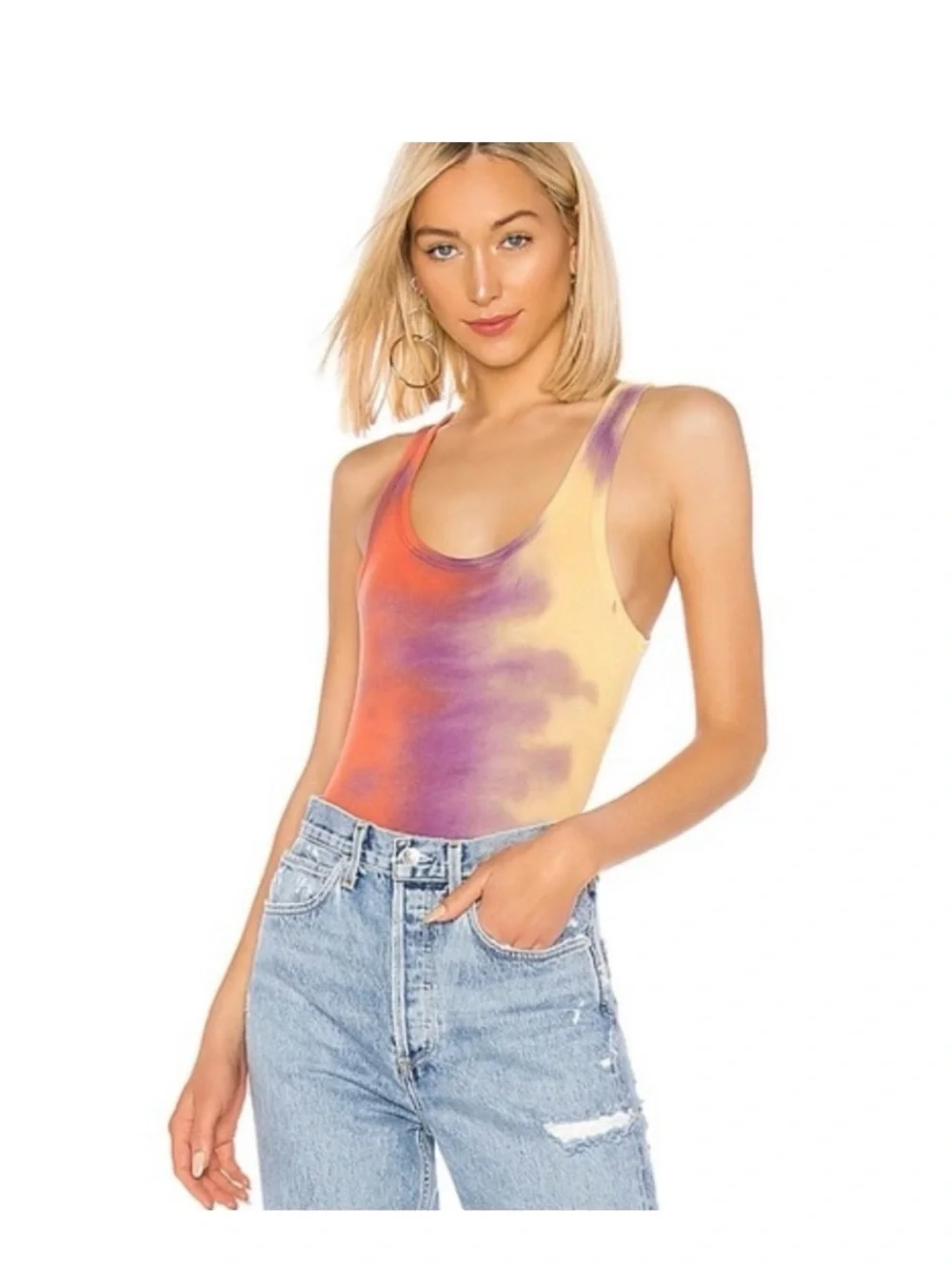 AGOLDE Tie-Dye Scoop Neck Tank Top - Yellow/Purple/Orange